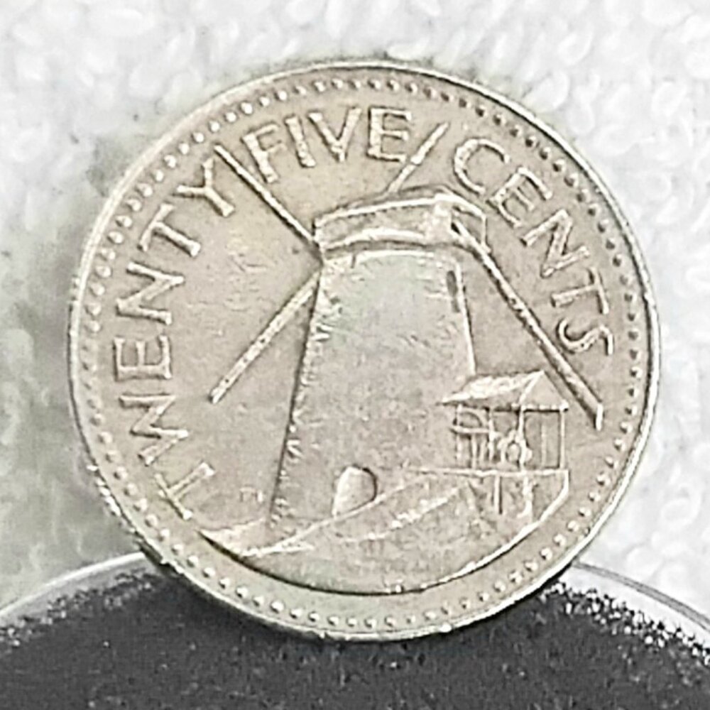 Circulated 1981 Barbados 25 Cents Coin made of Copper/Nickel!!
